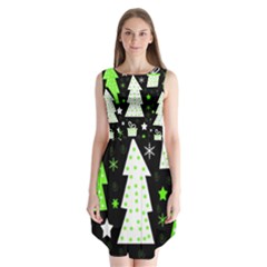 Green Playful Xmas Sleeveless Chiffon Dress   by Valentinaart