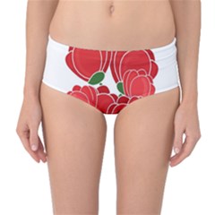 Red Floral Design Mid-waist Bikini Bottoms by Valentinaart