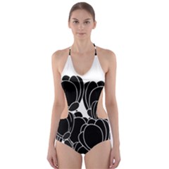 Black Flowers Cut-out One Piece Swimsuit by Valentinaart