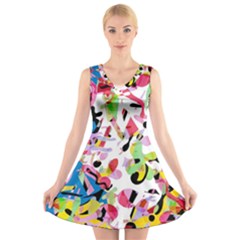 Colorful Pother V-neck Sleeveless Skater Dress by Valentinaart