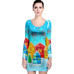 Christmas Magical Landscape  Long Sleeve Bodycon Dress by Valentinaart