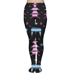 Blue And Pink Reindeer Pattern Women s Tights