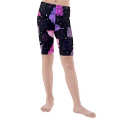 Purple And Pink Flowers  Kids  Mid Length Swim Shorts by Valentinaart