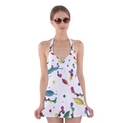 Abstract Floral Design Halter Swimsuit Dress by Valentinaart