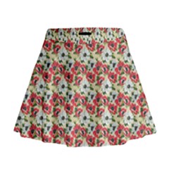 Gorgeous Red Flower Pattern  Mini Flare Skirt by Brittlevirginclothing