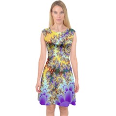 Desert Winds, Abstract Gold Purple Cactus  Capsleeve Midi Dress by DianeClancy