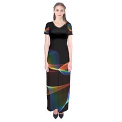 Fluted Cosmic Rafluted Cosmic Rainbow, Abstract Winds Short Sleeve Maxi Dress by DianeClancy