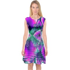  Teal Violet Crystal Palace, Abstract Cosmic Heart Capsleeve Midi Dress by DianeClancy