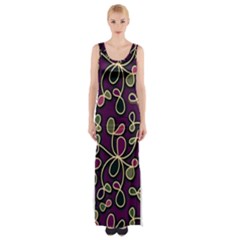 Elegant Purple Pattern Maxi Thigh Split Dress