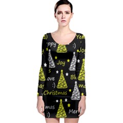 New Year Pattern - Yellow Long Sleeve Bodycon Dress by Valentinaart