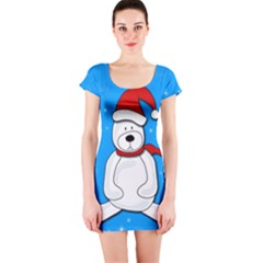 Polar Bear - Blue Short Sleeve Bodycon Dress by Valentinaart