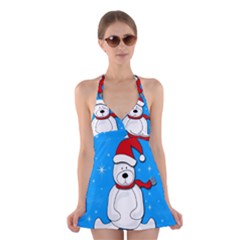 Polar Bear - Blue Halter Swimsuit Dress by Valentinaart