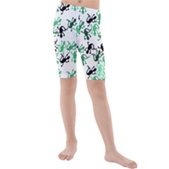 Lizards Pattern - Green Kids  Mid Length Swim Shorts by Valentinaart