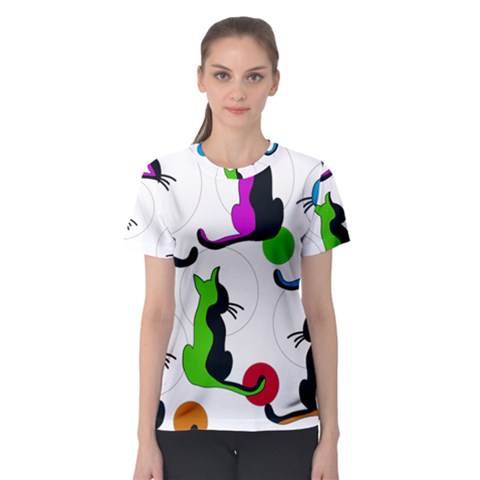 Colorful Abstract Cats Women s Sport Mesh Tee by Valentinaart