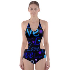 Blue Love Pattern Cut-out One Piece Swimsuit by Valentinaart