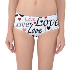 Love Pattern - Red Mid-waist Bikini Bottoms by Valentinaart