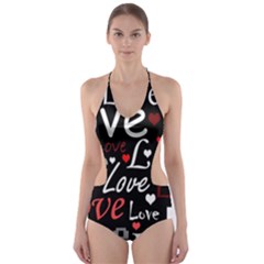 Red Love Pattern Cut-out One Piece Swimsuit by Valentinaart