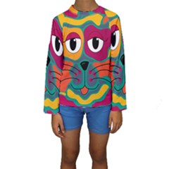 Colorful Cat 2  Kids  Long Sleeve Swimwear by Valentinaart