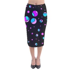 Blue And Purple Dots Velvet Midi Pencil Skirt by Valentinaart