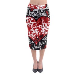 Red Graffiti Style Hart  Midi Pencil Skirt by Valentinaart
