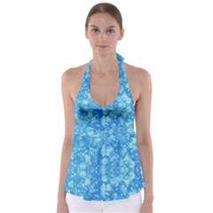 Light Circles, Dark And Light Blue Color Babydoll Tankini Top by picsaspassion