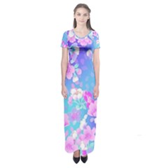 Colorful Pastel  Flowers Short Sleeve Maxi Dress by Brittlevirginclothing