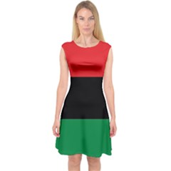 Pan African Unia Flag Colors Red Black Green Horizontal Stripes Capsleeve Midi Dress by yoursparklingshop