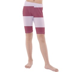 Mocha White Horizontal Stripes Kids  Mid Length Swim Shorts by FMFArt