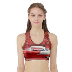 Classic Car Chevy Bel Air Dodge Red White Vintage Photography Sports Bra With Border by yoursparklingshop