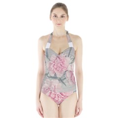 Cloves Flowers Pink Carnation Pink Halter Swimsuit by Amaryn4rt