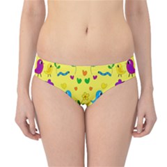 Yellow Cute Birds And Flowers Pattern Hipster Bikini Bottoms by Valentinaart