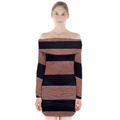 Stainless Rust Texture Background Long Sleeve Off Shoulder Dress by Amaryn4rt