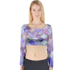 Blue Moroccan Mosaic Long Sleeve Crop Top by Brittlevirginclothing