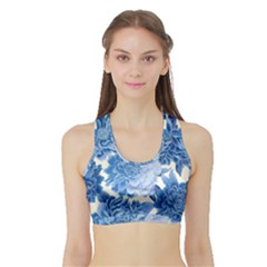 Blue Flowers Sports Bra With Border by Brittlevirginclothing