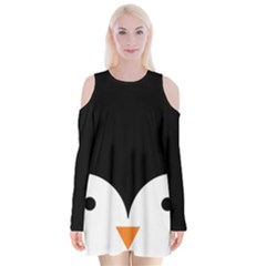 Cute Pinguin Velvet Long Sleeve Shoulder Cutout Dress by Brittlevirginclothing
