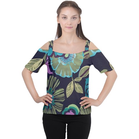 Dark Colored Lila Flowers Women s Cutout Shoulder Tee by Brittlevirginclothing