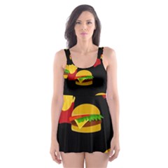Hamburgers And French Fries Pattern Skater Dress Swimsuit by Valentinaart