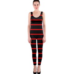 Red And Black Horizontal Lines And Stripes Seamless Tileable Onepiece Catsuit by Amaryn4rt