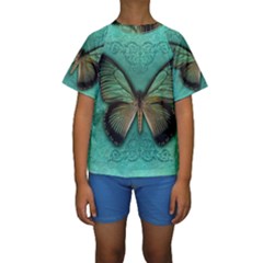 Butterfly Background Vintage Old Grunge Kids  Short Sleeve Swimwear by Amaryn4rt