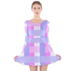 Gingham Checkered Texture Pattern Long Sleeve Velvet Skater Dress by Nexatart