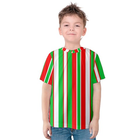 Christmas Holiday Stripes Red Green,white Kids  Cotton Tee by Nexatart