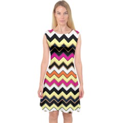 Colorful Chevron Pattern Stripes Capsleeve Midi Dress by Nexatart