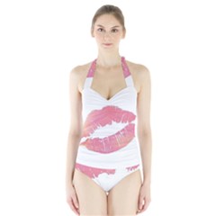 Pink Lips Halter Swimsuit by Brittlevirginclothing