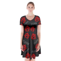 Anarchy Pattern Short Sleeve V-neck Flare Dress by Valentinaart