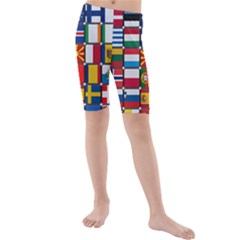 Europe Flag Star Button Blue Kids  Mid Length Swim Shorts by Nexatart