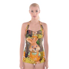 Easter Hare Easter Bunny Boyleg Halter Swimsuit  by Nexatart