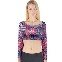 Colorful Bohemian Purple Leaves Long Sleeve Crop Top by Brittlevirginclothing