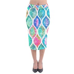 Rainbow Moroccan Mosaic  Velvet Midi Pencil Skirt by Brittlevirginclothing