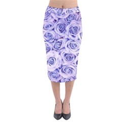 Electric White And Blue Roses Velvet Midi Pencil Skirt by Brittlevirginclothing