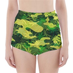 Marijuana Camouflage Cannabis Drug High-waisted Bikini Bottoms by Amaryn4rt